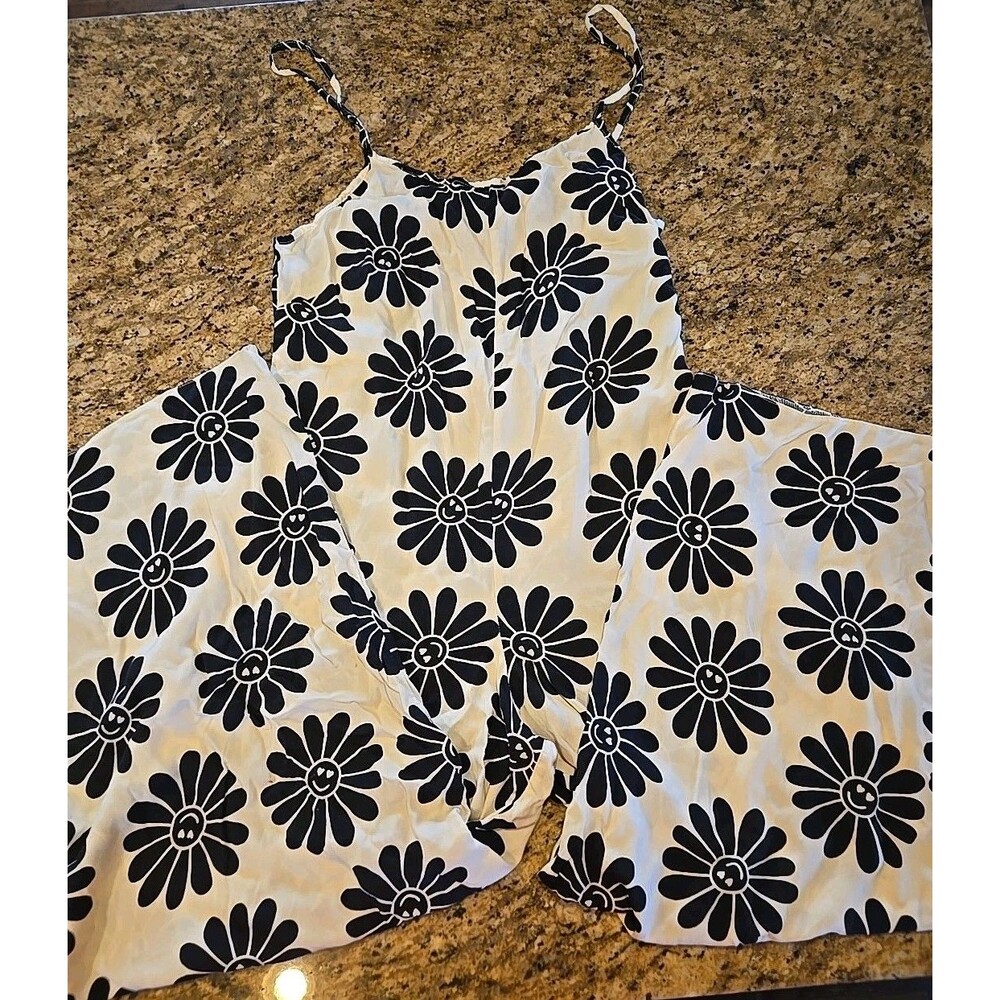 ASOS Design Jumpsuit Women's 8 White Black Smiley Face spaghetti strap
